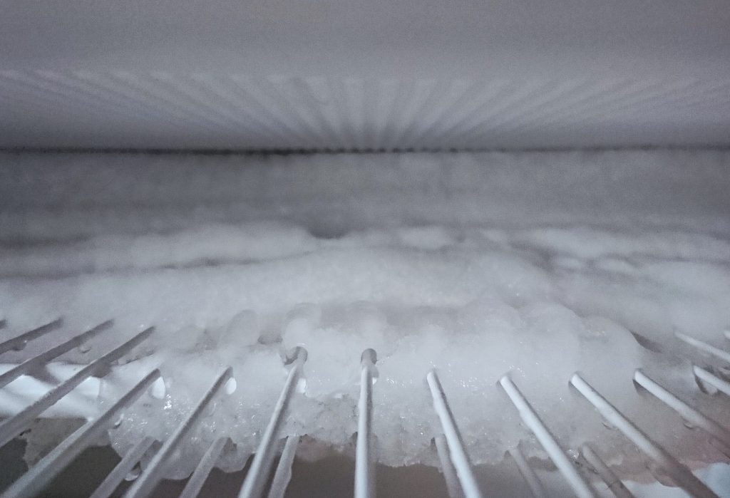 Frost grown over the fins of an evaporator behind the back panel